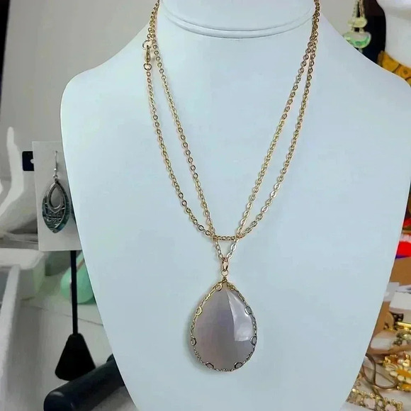 Vintage gold tone chains with stone necklace